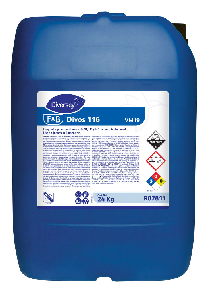 DIVOS 116 VM19 24kg - LIMPIADOR PARA MEMBRANAS DE OI, UF Y NF CON ALCALINIDAD MEDIA